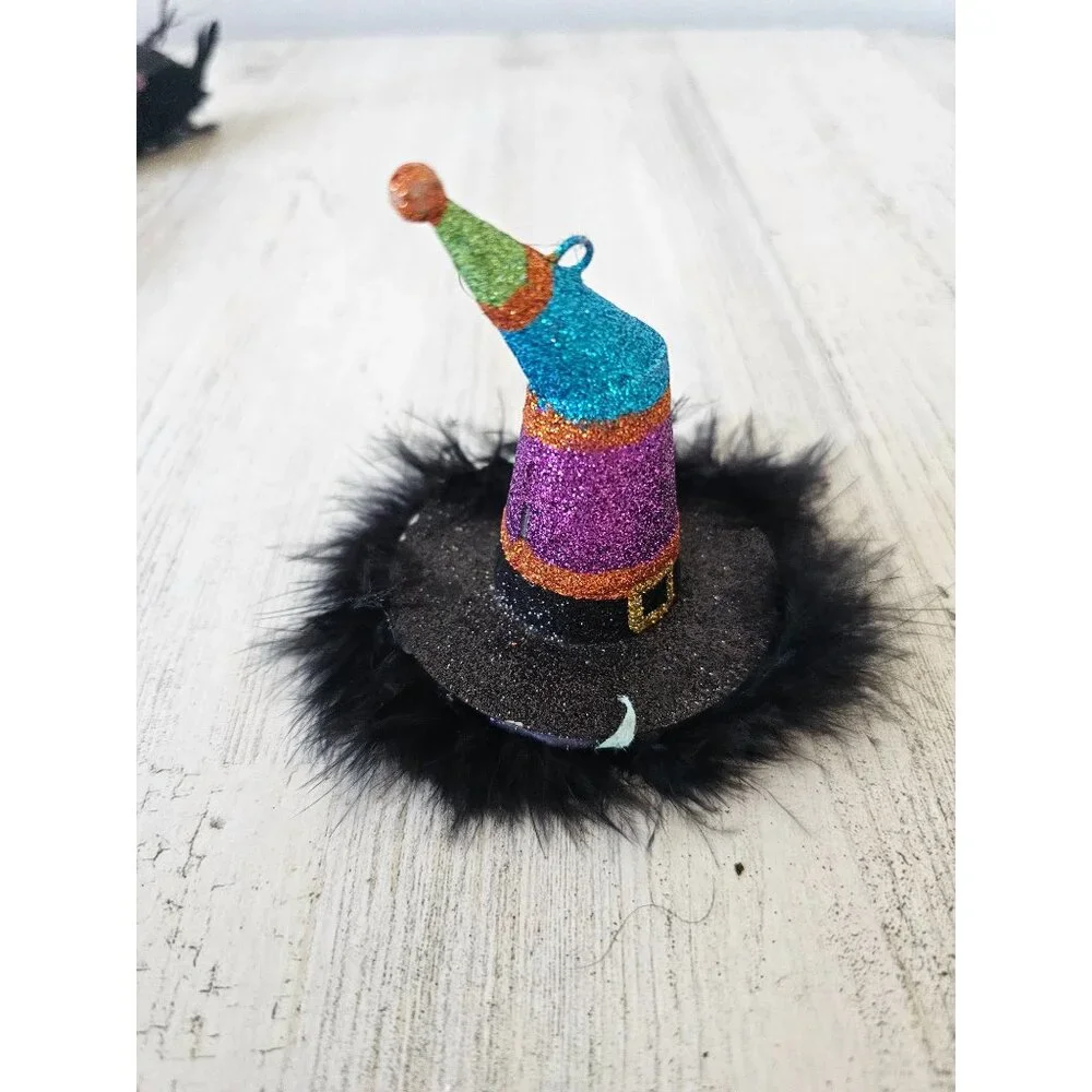 Pier 1 Witch hat feather sparkle ornament Xmas purple blue tree as‎ is